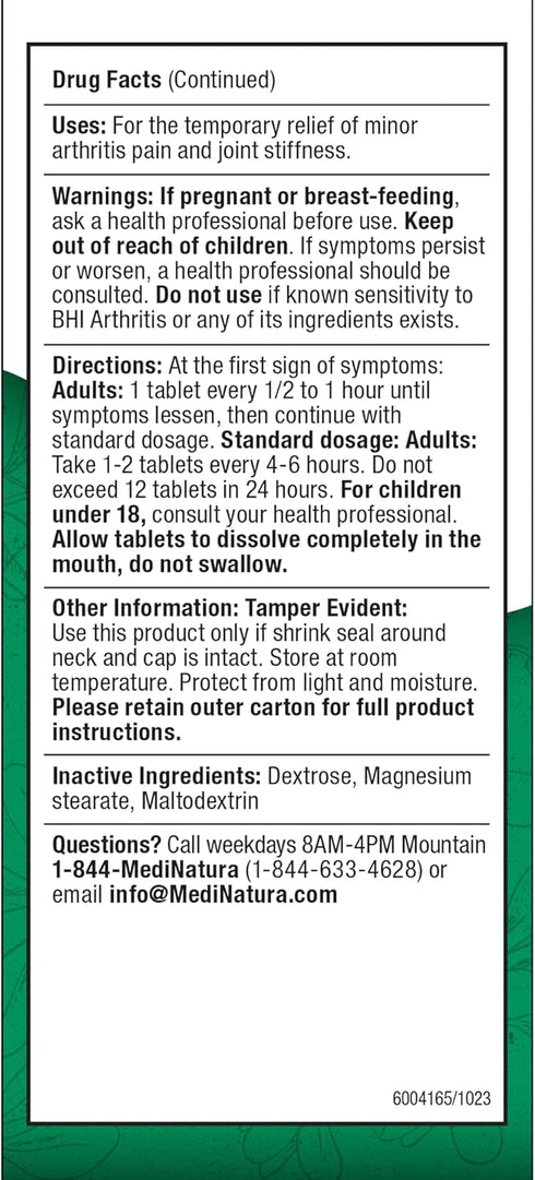 BHI Arthritis Pain Relief Daily Joint Health Support Arnica + 13 Natural Actives Homeopathic Plant & Mineral Blend Helps Relieve Minor Pain & Stif...