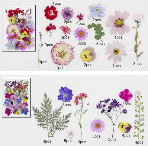 Cayway 170 PCS Real Nature Dried Pressed Flower Leaves, Pressed Flowers for Resin, Real Nature Pressing Floral Leaves for DIY Craft, Candle Scrapb...