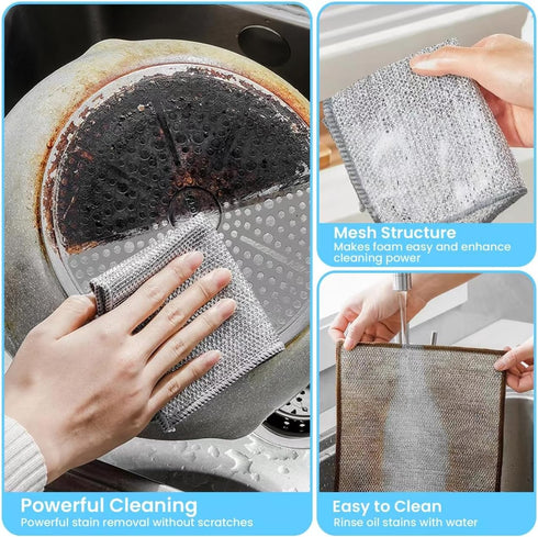 Wire Cleaning Cloths,Reusable Dishwashing Rag,Wire Dish Towels Scrubbing Pads for Kitchen, Sinks, Pots, Pans (10, Double Layer)...