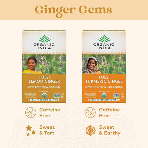 ORGANIC INDIA Tulsi Lemon Ginger Tea Bags - Herbal Tea, Stress Relieving & Reviving, Immune Support, Aids Digestion, Vegan, USDA Certified Organic...
