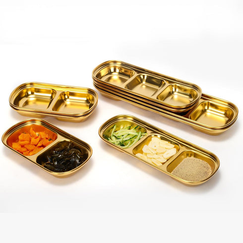 drizzle Sauce Dish Stainless Steel Gold Soy Tomato Sauce Salt Vinegar Sugar Spices Flavor Condiment Dip Bowls Korean BBQ Home Kitchen Plates...