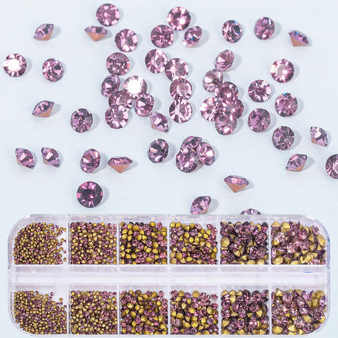 1 Box 12Grids Nail Art Sharp Bottomed Rhinestones 1660Pcs Nail Gems Light Purple Charms Gem Stones, with Storage Organizer Box/Size(1.6mm-4.6mm) f...