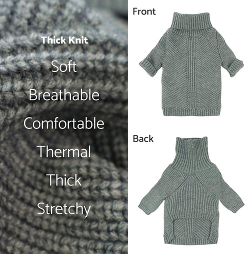 Fitwarm Dog Turtleneck Sweater, Thermal Knitted Pet Coat, Dog Winter Clothes for Small Dogs, Cat Apparel, Heather Grey, Large...