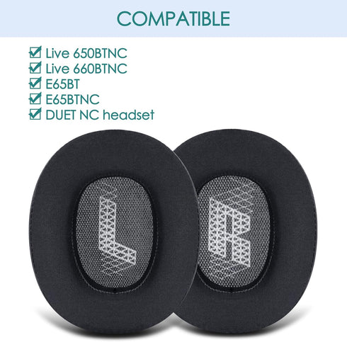 GVOEARS Cooling Gel Replacement Ear Pads for JBL Live 650/660BTNC E65BTNC Headphone, Ear Pads with Memory Foam and Breathable ICE Silk Fabric (Bla...