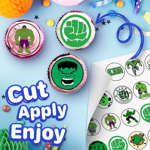 30 x Edible Cupcake Toppers – Mighty Green Hero Themed Collection of Edible Cake Decorations | Uncut Edible on Wafer Sheet...