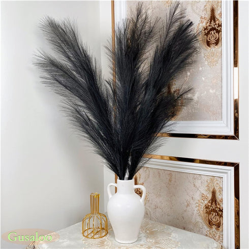 Artificial Faux Pampas Grass Large, 47"/120cm Bundle of 3 Fake Artificial Pampas Grass Decor Tall Fluffy Stems, Floor Vase Filler for Living Room ...