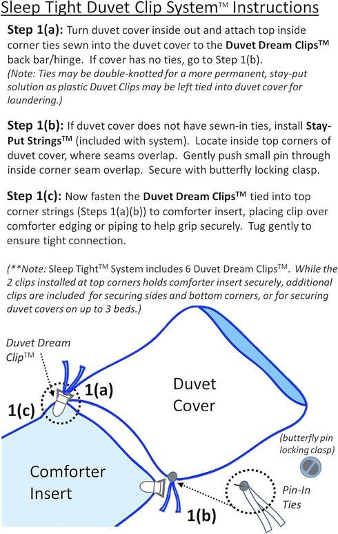 New! Duvet Clips to Secure Inserts- Complete Sleep Tight Bedding System- Includes Duvet Insert Clips and Pin Ties (12- Pieces Secure up to 3 Duvet...