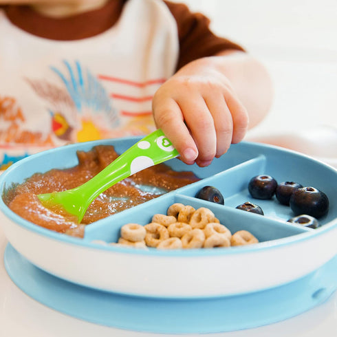 Munchkin Stay Put Suction Plates for Baby and Toddler, 3 Divided Sections , Blue/Green...