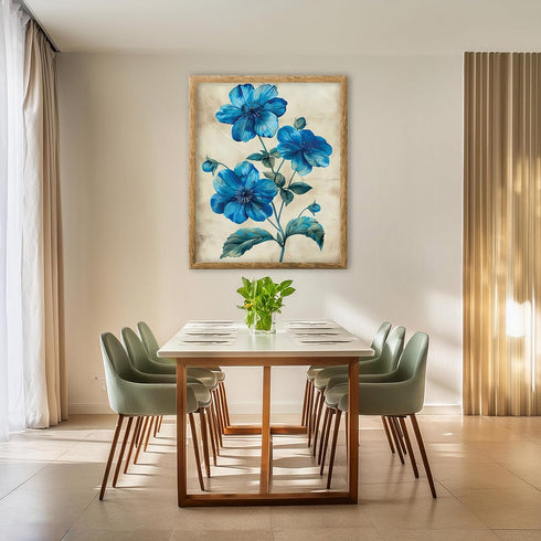 Posterizer 1 pcs-vibrant blue pretty flowers for chic decor-Floral & Botanical Art-Abstract & Modern Art-Decor for Home & Office- UNFRAMED Wall Ar...