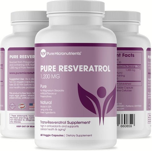 Pure Micronutrients - Pure Resveratrol Supplement - Extra Strength 1200mg Trans-Resveratrol - for Anti Aging, Heart & Immune Health - 60 Vegan Cap...
