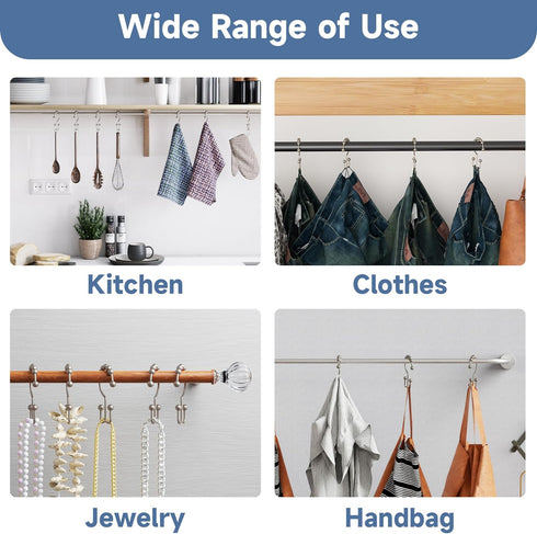 Titanker Shower Curtain Hooks Rings, Rust-Resistant Metal Double Glide Shower Hooks for Bathroom Shower Rods Curtains, Set of 12 Hooks - Matte Nic...