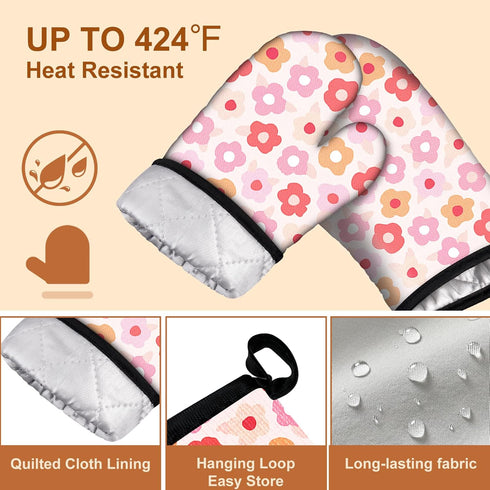 Oven Mitts Pot Holders Set 4 PCS for Kitchen, Heat Resistant Hot Pads Mittens Gloves for Cooking Grilling Baking BBQ Cute Flower Pot Holders Cook ...