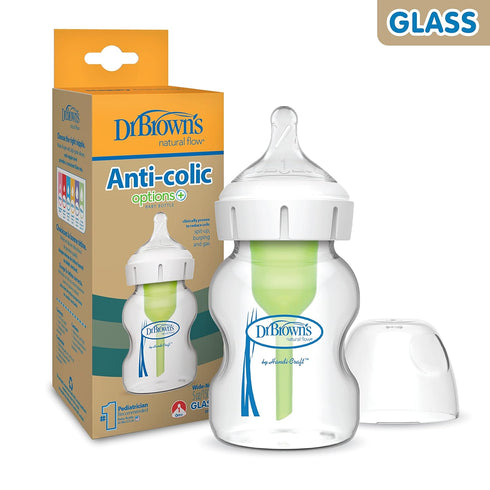 Dr. Brown's Natural Flow Anti-Colic Options+ Wide-Neck Glass Baby Bottle 5 oz/150 mL, with Level 1 Slow Flow Nipple, 1 Pack, 0m+...