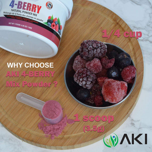 AKI 4-Berry Blend - Blueberry, Raspberry, Strawberry & Blackberry Blend Superfood (5.29oz/150g) - Rich in Vitamin C & Superior Quality Ingredients...