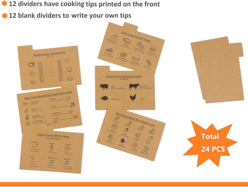 Recipe Card Dividers 4x6 with Tabs (Set of 24) includes Printed Cooking Tips Recipe Box Dividers Made of Thick Cardstock Best Kitchen Gift (Kraft)...