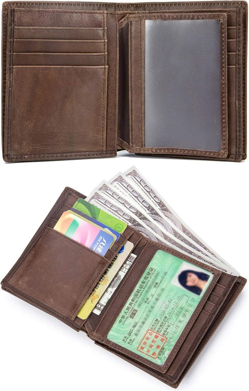 BULLCAPTAIN Genuine Leather Men Wallet Short Design Bifold Wallets Credit Card Holder for Mens (Brown)...