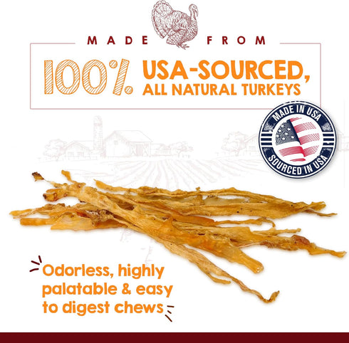 Riley's Turkey Tendons for Dogs Made in The USA & Sourced in The USA - Single Ingredient Dog Treats - All Natural Turkey Tendon Chews for Dogs - 4...
