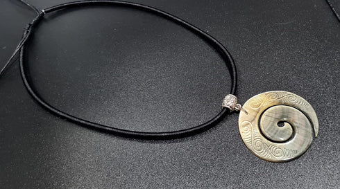 Hand Carved Maori Mother of Pearl Shell Koru Peace Pendant 16 to 27 inches Adjustable Cord necklace Handmade Jewelry CA239-N...