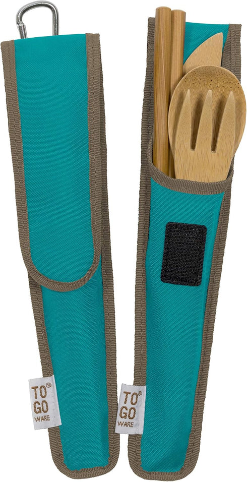 Reusable Bamboo Travel Utensils with rePETe Carrying Case & Carabiner Clip | Bamboo Utensils | Eco Friendly | Agave (Pack of 2)...