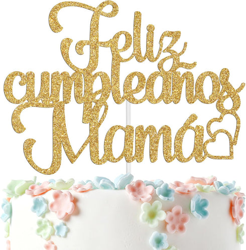 Ferastar Feliz Cumpleaños Mama Cake Topper,Best Mom Ever,Happy Mothers Day,Mom Birthday Party Decorations Gold Glitter....