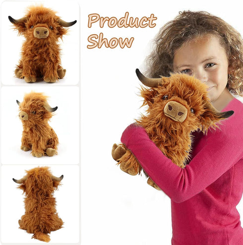 Highland Cows Stuffed Animal Realistic Scottish Cow Plush Toy Soft Farm Animal Cattle Plushie Doll Present for Adults Kids Boys Girls (Brown Cow, ...