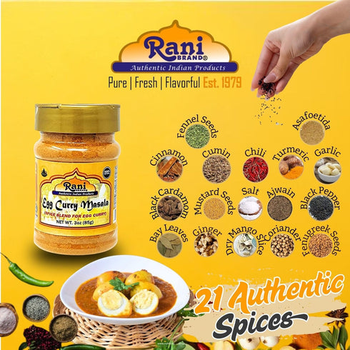 Rani Egg Curry Masala Indian 21-Spice Blend 3oz (85g) PET Jar ~ Shaker Top For Your Eggs or Tofu Scramble | All Natural | Vegan | Gluten Friendly ...