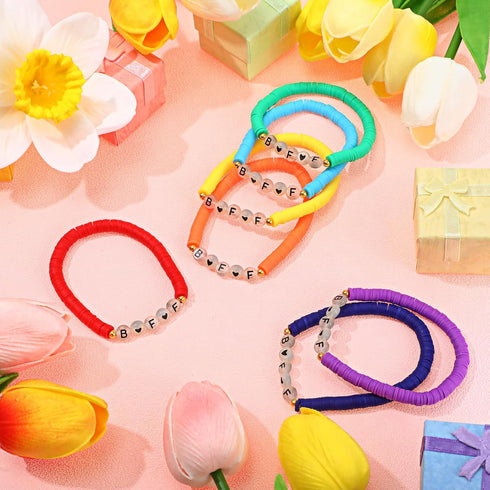 Sureio 7 Pcs Friendship Bracelets Beads Bracelets Stretchy Acrylic Clay Glow Bracelets for Best Friend Girls Women, Colorful...