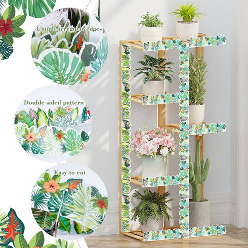 Bulletin Board Border Green Plant Tropical Die-Cut Rolled Two-Sided Printed Palm Tree Leaves Back to School Border Trim Boho Paper for Classroom D...
