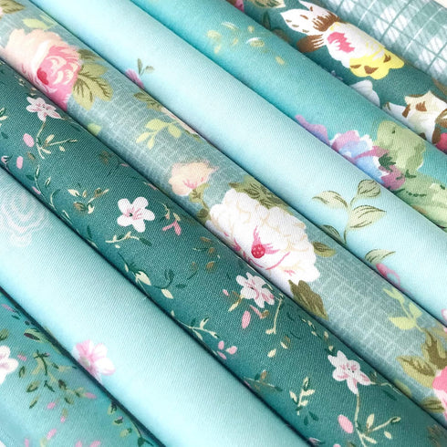 Mililanyo 8Pcs 18x22 inch Cotton Fabric Green Floral Rose Fat Quarters Fabric Pre-Cut Quilt Squares for Patchwork Quilting and DIY Sewing Projects...