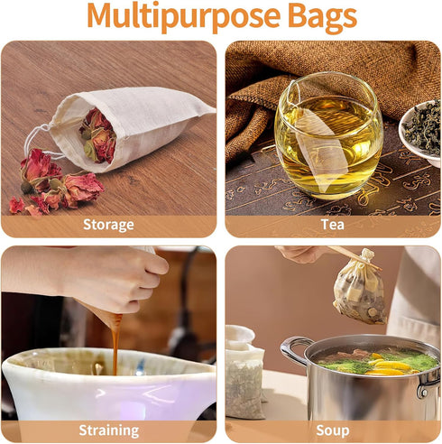 40 Pcs Empty Spice Bags for Cooking Soup, Reusable Tea Bags for Loose Tea, 4x6 In Natural Muslin Drawstring Bag, Small Cheese Cloth Cotton Bag for...