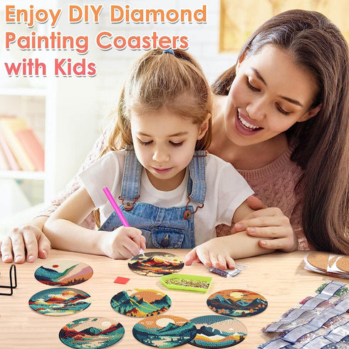 ijbnhd 8 Pcs Diamond Painting Coasters with Holder, Abstract Landscape Diamond Art Coasters Diamond Painting Kits for Beginners, Adults Art Craft ...