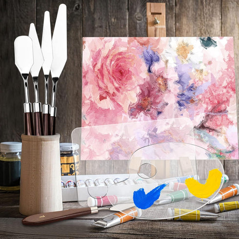 Set of 7, Acrylic Paint Palette and Palette Knife Painting SourceTon 2 Pieces with Thumb Hole Clear Paint Pallet and 5 Stainless Steel Wooden Hand...