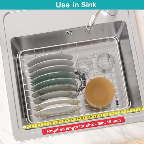 iPEGTOP Expandable Dish Drying Rack in Sink or Over Sink, Rustproof Stainless Steel Dish Drying Rack Basket Shelf, Multifunctional Dish Drainer In...