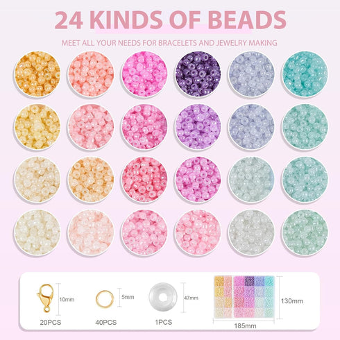 3mm Seed Beads for Bracelets Making Kit, Friendship Bracelet Kit for Girls, 24 Colors Bead Bracelet Kit, Beads for Jewelry Making Kit, DIY, Arts a...