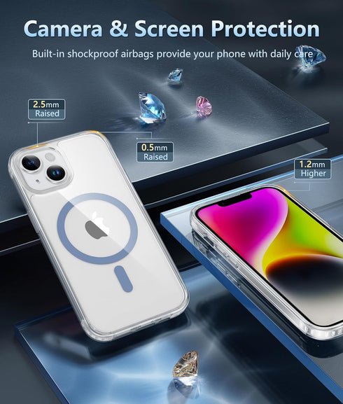 FNTCASE for iPhone 14 Phone Case: iPhone 13 Phone Clear Case Magnetic Military Grade Drop Protection Anti Yellowing Cell Phone Cover- Rugged Shock...