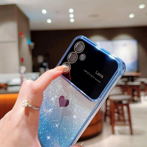 phylla for Samsung Galaxy A25 5g 6.5” Phone Case with Gradient Bling Glitter Heart Luxury Plating Slim Clear Case with Side Love Pattern Soft Shoc...