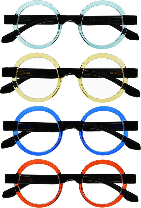 Eyekepper 4 Pack Round Reading Glasses for Women Retro Readers Eyeglasses...