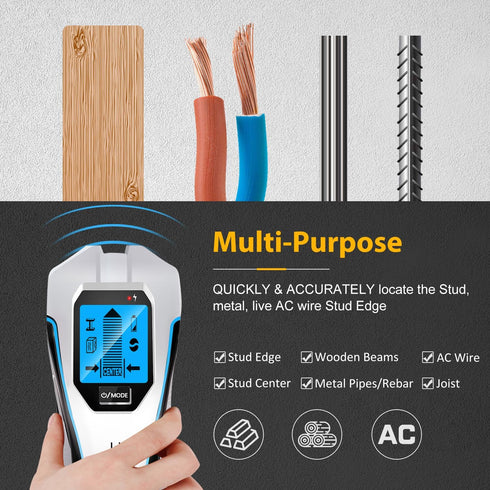 Stud Finder Wall Scanner - 5 in 1 Stud Finder Tool with Smart Microprocessor Chip HD LCD Display and Audio Alert, Stud Finder Beam Finder for Wood...