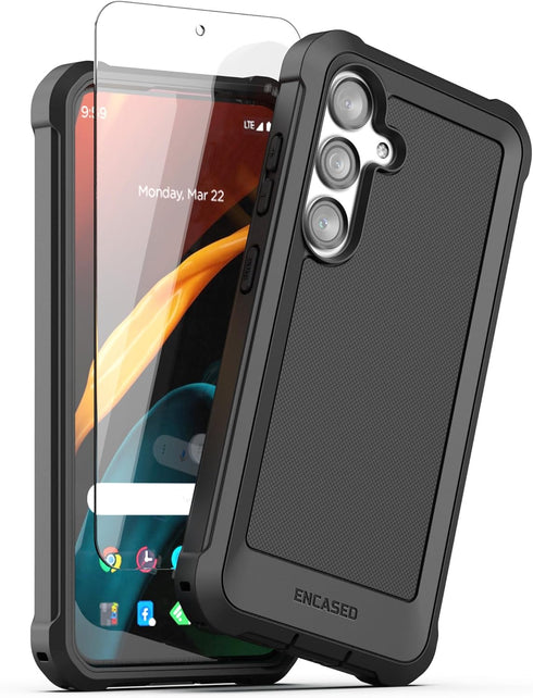 ENCASED Falcon Designed for Samsung Galaxy S24 Plus Case with Tempered Glass Screen Protector, Full Body Protective Phone Case (Black) (S24+)...
