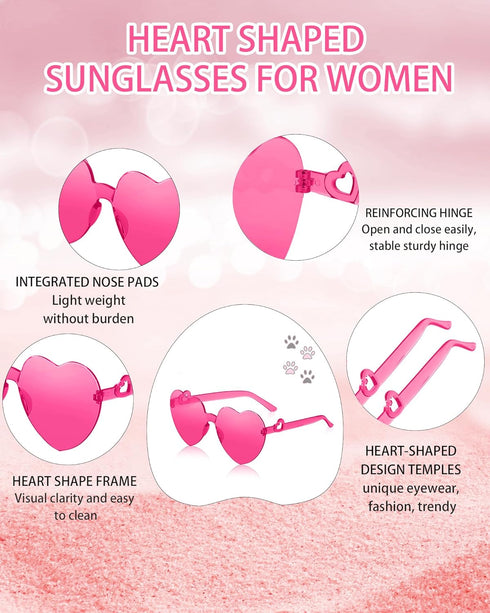 Heart Sunglasses for Women Heart Glasses with Heart Leg Rimless Sunglasses for Bachelorette Party Wedding Favors...
