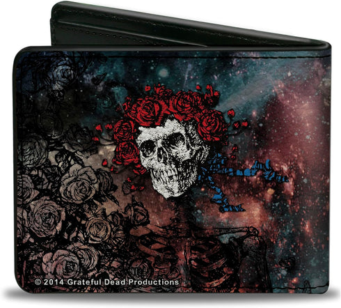 Buckle-Down Wallet, Bifold, Buckle Down Skulls Wings Black White, Vegan Leather...