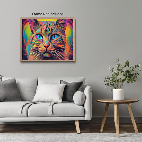 Posterizer 1 pcs- psychedelic funky hippie colorful cat 4-Fantasy & Fiction Art-Retro Art- Living Room Bedroom Decor- unframed wall art...