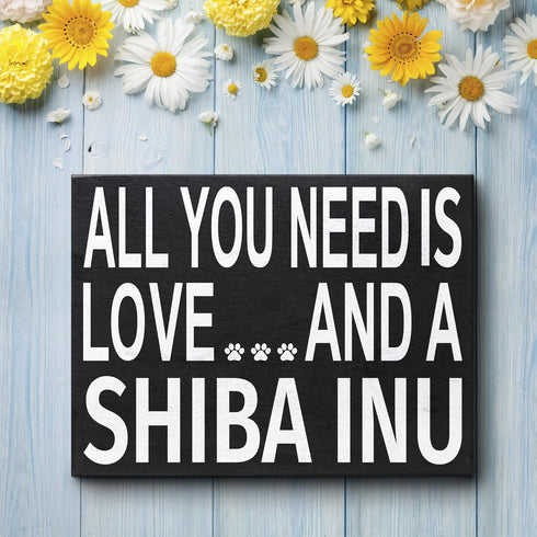 JennyGems Shiba Inu Gifts, All You Need Is Love and a Shiba Inu Wooden Sign, Shelf Decor and Wall Hanging, Made in USA...