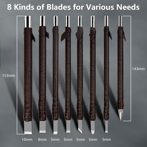 8 Pcs Tungsten Steel Chisel, Metal Engraving Tools, Chisel Set with Leather Sheath for Woodworking, Seal and Bamboo Carving...