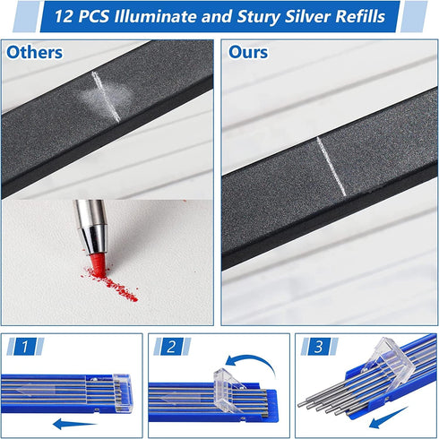 Hiboom 2 Pcs Welders Pencil with 24 Pcs Silver Round Refills, Mechanical Pencils Metal Marker with Built in Sharpener for Pipe Fitter Welder Steel...