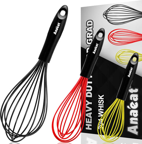 Anaeat Silicone Balloon Whisk, Perfect for Non-Stick Cookware, Milk and Egg Beater Blender, Heat Resistant Kitchen Whisks for Whisking, Cooking, B...