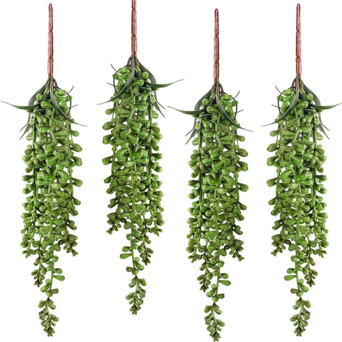 Meiliy 4pcs Artificial Succulent Plants Hanging Succulent Plants Faux Succulents Unpotted Branch String of Pearls Plant for Home Kitchen Office We...