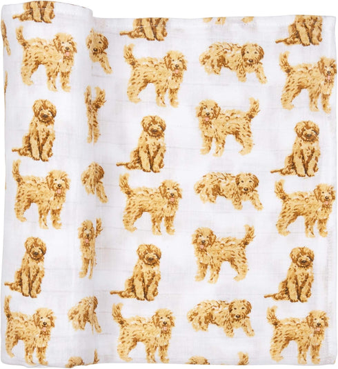 Mud Pie Golden Doodle Print Baby Swaddle Blanket, 47" x 47",...