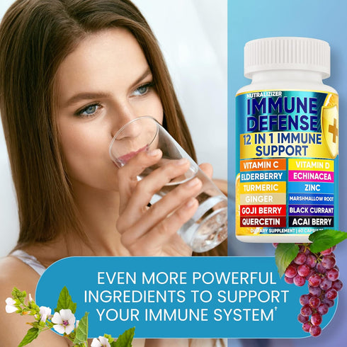 12 in 1 Premium Immune Defense Vitamins - Immune Supplement w/ Vitamin D3 5000 IU Vitamin ? 1000mg Zin? 50mg - Luxe Choice for Premium Immune Supp...
