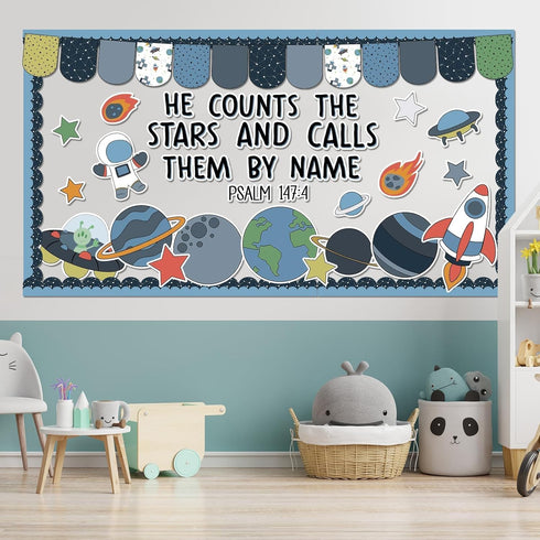 Outer Space Bulletin Board Decoration Set Galaxy Theme Bulletin Board Borders Outer Space Astronaut Paper Cutouts Space Planet Bulletin Boarder fo...